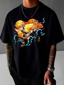 Kimetsu No Yaiba T-Shirt Tanjiro Zenitsu Demon Hunter Muzan Anime Manga Geek Japanese Drawing Japan Japanese Culture Series Shirt Blouse Unisex Male Female 100% Cotton Top Premium Streetwear Launch Immediate Shipping Various Colors!! Plus Size - 黑色 - 查看 2