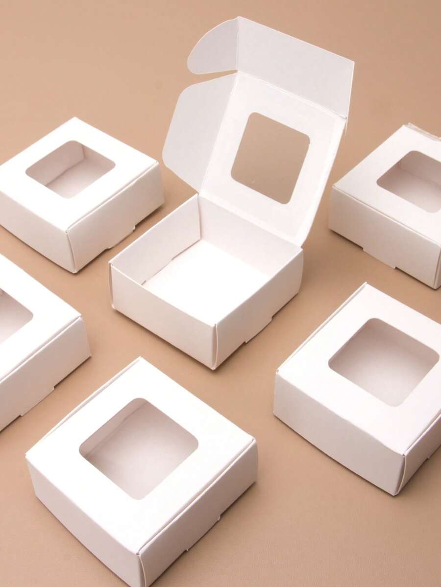 20件/30件/50件烘焙甜点包装盒,蛋糕、松饼、蛋挞、外卖盒 - 白卡纸,各种尺寸,带窗口,适合派对礼物 - 彩色 - 查看 1