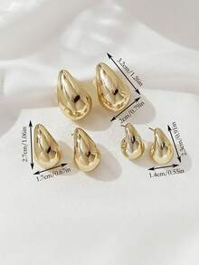 LADYCOCO 3 对优雅复古金色泪珠耳钉套装，适合女士 - 适合日常佩戴和送礼，女士耳环套装 - 金色水滴套裝 - 查看 5