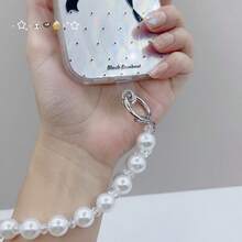Handmade Colorful Crystal Beads Phone Lanyard, Luxury Pearl Phone Chain, Unique Small Wrist Strap Chain For Women