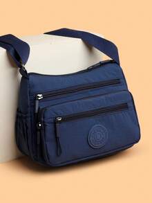 Casual Nylon Shoulder Bag With Adjustable Strap, Multi-Compartment, Solid Color, Zipper Closure, Polyester Lining, Lightweight And Convenient Crossbody Bag For Daily Use - Blue - View 10
