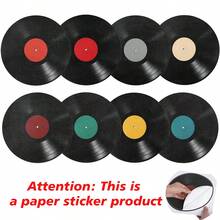 Autocolante de perete impermeabile în formă de disc de vinil, decalcomanii de transfer cu model retro de disc de vinil cu muzică DJ, potrivite pentru dormitor, sufragerie, intrare și alte decorațiuni interioare - Multicolor - Vizualizare 3