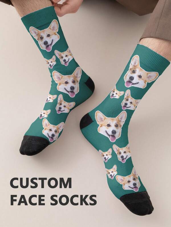 1pair Personalized 'Put Any Face On Socks' Face Print Funny Crew Socks For Women, Customized Photo Socks With Handsome Guys, Beautiful Ladies, Pets, Dogs And Cats, Unique Gift For Valentine's Day And Birthdays Doggy,Cat,Kitties Adorable,Contracted,Funny,Cozy Custom,Street Casual Chic, Fall,Dawg,Colorful,Cute,Adorable,Contracted,Funny,Custom,Unique,Customized,Personalized,Ideal Gifts For Him,Ideal Gifts For Her,Boyfriend,Girlfriend,Family,Friends,Her