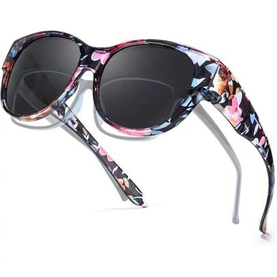 Enafad Women's Polarized Fit-Over Fashion Glasses Protection Oversized Floral Design With Pink Flowers & Green Leaves Metal Hinges For Driving,, Activities, Accessories, Quality Eyewear,, Highquality Lenses, Women's Fashion