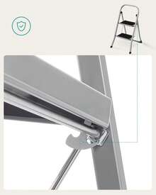 SONGMICS Step Ladder, 2-Step Ladder, Folding Ladder, Lock, Space-Saving Storage, Holds Up To 150 Kg - Grey - View 3