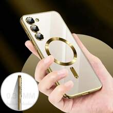 适用于三星 Galaxy A06 A16 A26 A36 A56 S25 Ultra S24 Ultra S25 FE 的磁吸透明手机壳，内置摄像头镜头保护膜，采用奢华电镀软 TPU 材质，透明防震超薄保护套，也兼容 17/16/15/14/13/12/11 系列、17 Pro Max，圣诞礼物之选 - 金色 - 查看 7