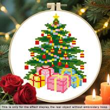 [圣诞十字绣] 圣诞节 DIY 1 套印花十字绣套件 | 11CT 中网格 3 股刺绣初学者套件适用于客厅墙壁家居装饰 - DIY 十字绣工艺套件