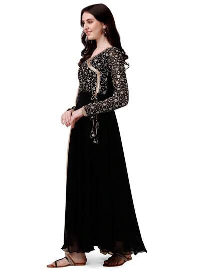 Estationeryhouse Women's Georgette Anarkali Kurta Kurti With Heavy Embroidery With Contrast Dupatta (Bottoms Not Included)