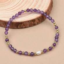 Pulsera elástica de cuentas de cristal natural (perla de agua dulce/aguamarina/aventurina verde/amatista/lapislázuli/cuentas facetadas de cuarzo rosa), ajustable y unisex, regalo de joyería para fiestas y cumpleaños