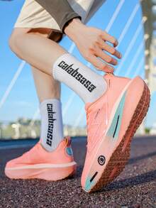 L.S.W.P 男士透气公路跑鞋 - 减震耐磨鞋底，EVA 缓冲，轻质低帮运动鞋，条纹设计，适合健身、慢跑和日常穿着，时尚运动风格，配有 EVA 软鞋垫 - 粉色 - 查看 11