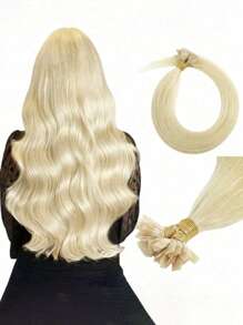 50 件直平头真人发片金色预粘合平头接发片女士接发片