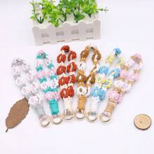 1pc Daisy Flower Cute Polyester Fiber DIY Handmade Wrist Keychain Keyring Phone Lanyard Bag Charm Backpack For School Letter