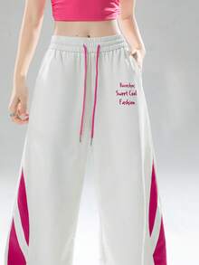 2025 Summer Colorblock Lightweight Straight Drawstring Waist High Waist Slimming Casual Pants