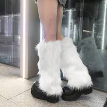 OSPNIEEK Womens Faux Fur Furry Leg Warmers - 白色 - 查看 4