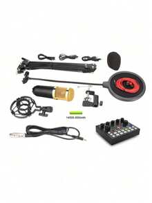Equipo para podcast BM800, incluye interfaz de audio V8s y micrófono de condensador cardioide, adecuado para portátil, vlog, transmisión en vivo y estudio de grabación - Negro y dorado - Ver 9