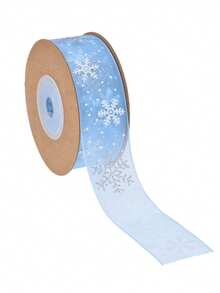 10Yard White And Light Blue Snowflake Ribbons Christmas Ribbon For Crafts Making Gift Wrapping Winter Holiday Xmas Decor Blue Sheer Wired Ribbon For Christmas Tree Garland, Winter Wreath Bows, Gift Wrapping, Home Decor Christmas Decorations Room Decor