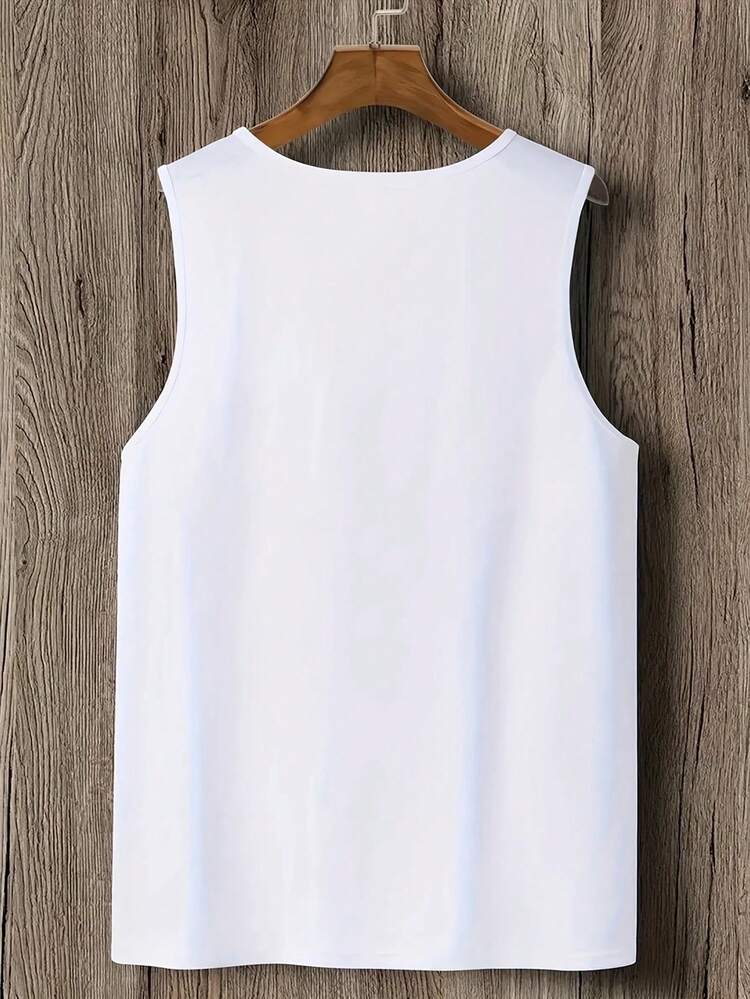 singbulk Men's Cotton Comfy Sleeveless With Beach Palm Trees Print Casual Tank Tops - trắng - Xem 3