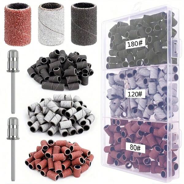 Nail Sanding Band Set, Coarse & Fine Grit, Efile Sand For Smooth Polished Nails, With Color Coded Rings For Easy Identification, Nail Drill Bit Included