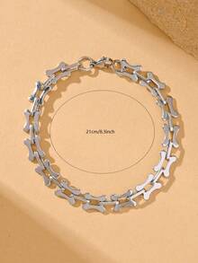 1pc Punk Style Stainless Steel Bone Shaped Bracelet, With Unique Metallic Luster. Suitable For Men To Wear At Halloween Party/Gothic Theme Gathering - Silver - View 4