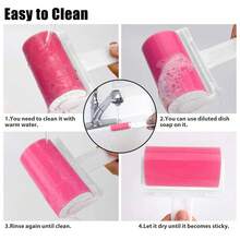 2pcs Reusable Lint Roller Brush Set, With Roller Replacements, Manual Pet Hair Fuzz Remover, For Clothing & Pet - 粉色 - 查看 5
