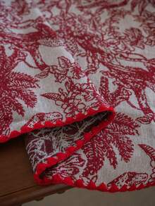 1pc French Retro Floral Christmas Tablecloth, Rectangular Jacquard Fabric Suitable For Daily, Festivals, Parties, Weddings, Dinners, Home Decor - Red and White - View 8