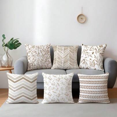 Set de 6 fundas de cojín con patrón geométrico de hojas de árbol minimalista y diario, de tela de terciopelo melocotón por un solo lado, de 45*45/50*50/40*40CM para decoración moderna de sofá interior, decoración de fiestas, regalo