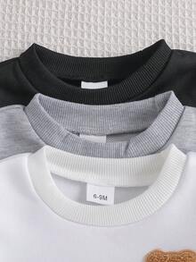 2pcs Baby Boy/Girl Casual Cute Cartoon Bear Embroidered Patch Sweatshirt And Pants Set, Comfortable - Multicolor - View 3