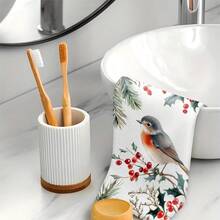 1 Set/1 Stück/2 Stücke Weihnachts-Stechpalmenbeeren und Hase/Vogel bedruckte Küchentücher und Geschirrtücher, geeignet für Inneneinrichtung in Restaurants, Küchen und Bädern, Partydekoration, Feiertags-Geschenke und auch als Weihnachtsgeschenke