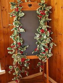 1 件人造冬青叶和红色浆果花环 - 塑料藤蔓装饰，适用于壁炉、大门、楼梯和房间 - 节日室内/室外装饰，适合冬季和新年庆祝活动、情人节、礼物、圣诞节万圣节装饰藤蔓 - 彩色 - 查看 7