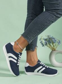 Damen Lässig Flache Sneaker, Runde Zehenkappe Schnürschuhe aus Segeltuch, geeignet für Frühling, Sommer, Herbst und Winter