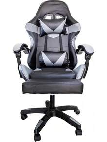 Silla Gamer Escritorio Ergonómica Reposapiés Ejecutiva |   Ajuste de altura |   Reclinable Gaming Oficina Silla de Juegos de computadora con Giratorio |   Reposacabezas y Almohada Lumbar (Negro) - Negro/Gris - Ver 7