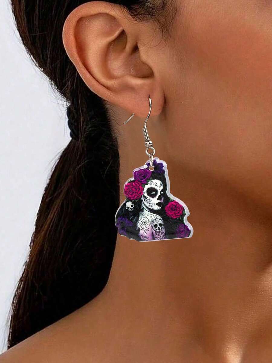 1 Paar modische, kreative Blumen-, Damen-, Schädel- und Vampir-Anhänger Ohrringe, Gothic-Stil Schmuck für Halloween-Party
