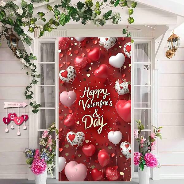 1 Stück 2D Türbanner, Polyester Valentinstag Tür Abdeckung Dekoration und Haushaltswaren, ohne Strom, vielseitig einsetzbar für Geburtstag, Taufe, St. Patrick's Day, Valentinstag