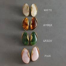 1對復古女孩陳述性佩戴過敏不鏽鋼金色橢圓玛瑙石耳環