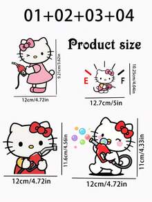 Sanrio 4/5 قطعة ملصقات سيارة كرتونية لشخصية كيتي، ملصقات ديكورية جميلة للسيارة، ملصقات لغطاء خزان الوقود، إبداعية