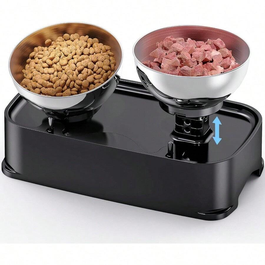Elevated Cat Bowls 15° Tilted Raised Cat Food Bowl With 2 Stainless Steel Bowls 4 Height Adjustable Pet Dishes For Food And Water Anti Vomiting Bowl For Puppy And Cats With NonSlip Feet - 如圖 - 查看 1