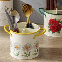 NYKAINMAN 1 Stück Vintage Besteckaufbewahrung aus Gusseisen mit 4 Fächern - Löffel, Gabel und Essstäbchen Eimer, Küchen Abtropfkorb Aufbewahrungsregal, Küchenutensilien, Weihnachten, Muttertag, Valentinstag - Verschiedenfarbig - Übersicht 2