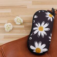 1pc Retro Flowers Printing Eyewear Cases Cover Sunglasses Case Sunflower Chrysanthemum Glasses Box With Zipper Portable Eyeglass Cases