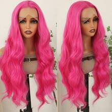 13X4 Free Part Ombre Pink Body Wave Synthetic Lace Front Wigs For Women 28 Inch Long Wavy Hair Wigs Glueless Soft Pink Ombre Colored Wigs Heat Resistant Christmas Wig Natural Long Wave Lace Front Wigs For Daily Party Cosplay Use - 玫紅色 - 查看 4