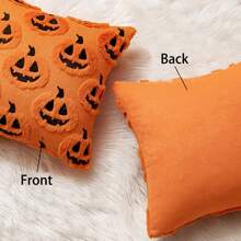 1/2 Fundas de almohada con diseño de cabeza de calabaza de Halloween, funda de cojín con cara de calabaza aterradora de un solo lado, decoración de moda para dormitorio, sofá y sala de estar, sin relleno de almohada