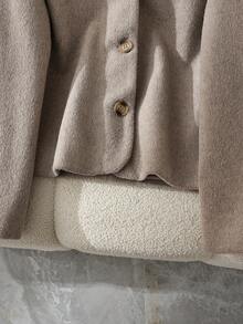 Women's Short Wool Blend Coat, Solid Color, Front Button Closure, Autumn/Winter - Grey - View 5