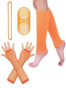 D EXCEED 4/11/12Pcs Women's 70s-80s Costume Accessories – Neon Beaded Necklaces, Bracelets, Gloves, Leg Warmers – For Vintage Themed Parties, 70s-80s Reunions, Retro Fashion Events & Classic Rock Concerts​ - Multicolor - View 17