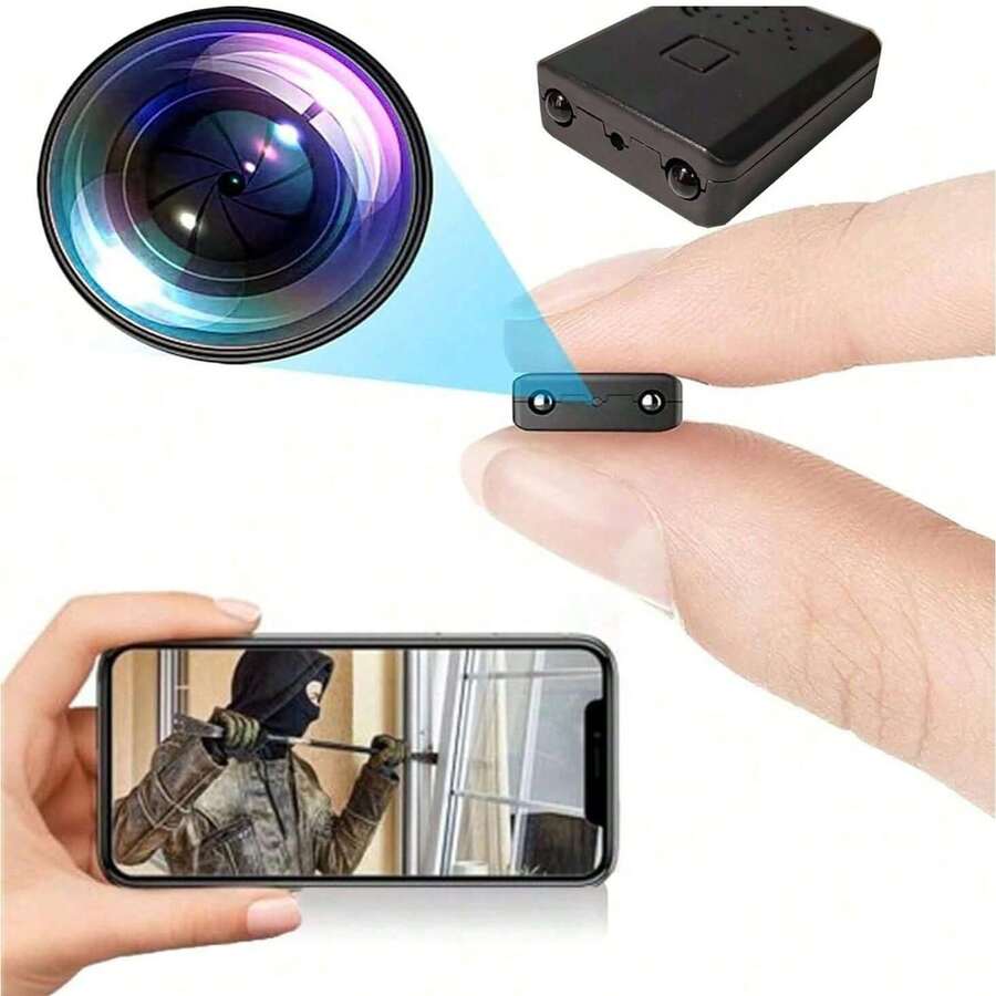 小型 WiFi 摄像机隐藏式间谍安全摄像机、迷你保姆摄像机智能家居、宠物狗婴儿摄像机室内外 1080P 远程便携式、手机 APP 房间摄像机 - 彩色 - 查看 1