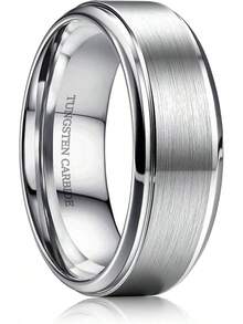 Jstyle 8mm Tungsten Rings For Men Women Hypoallergenic Mens Wedding Band Silver/Black/Gold Engagement Mens Rings, Matte Surface Polished Edge Jewelry Comfort Fit 6-14 - 銀色 - 查看 1