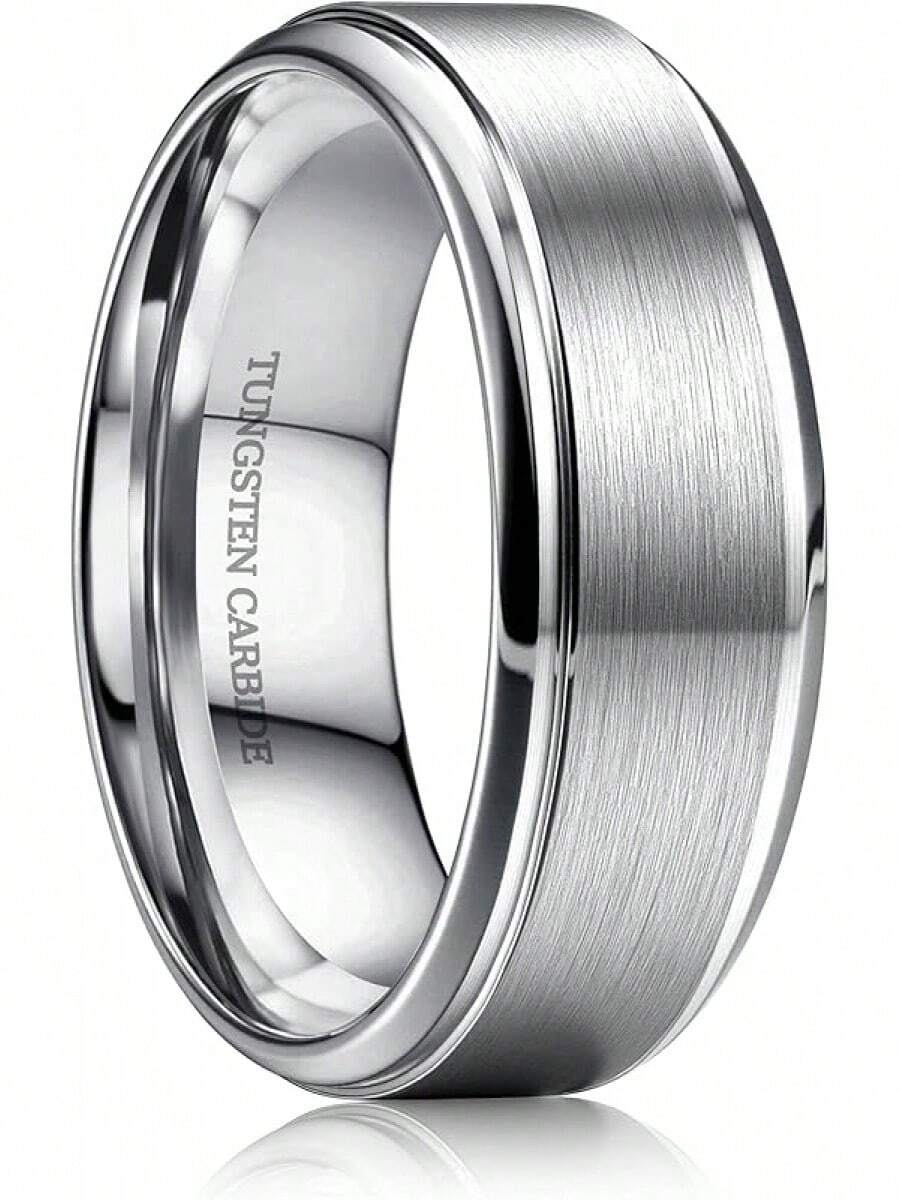Jstyle 8mm Tungsten Rings For Men Women Hypoallergenic Mens Wedding Band Silver/Black/Gold Engagement Mens Rings, Matte Surface Polished Edge Jewelry Comfort Fit 6-14 - 銀色 - 查看 1