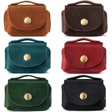 Monedero mini vintage de cuero genuino, bolsa para llaves, billetera pequeña con broche a presión para cambio, para hombres y mujeres - Azul - Ver 2