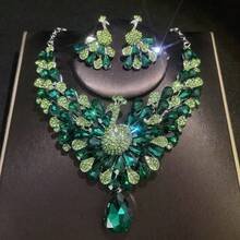 1 Set Women's Jewelry Set, Rhinestone Inlaid Necklace And Earrings 3 Pieces Fashionable And Elegant, Suitable For Brides, Weddings, Galas, Formal Occasions