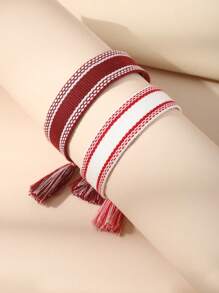 2 件波西米亚风编织刺绣可调节友谊手链