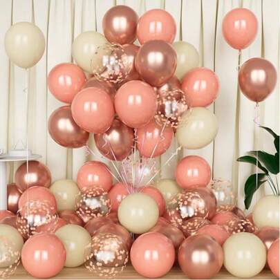 41个/套 淡粉色气球，10/12英寸玫瑰金粉色气球，香槟色气球带玫瑰金闪粉，适合女孩生日、迎婴派对、波西米亚风婚礼、周年纪念、单身派对装饰