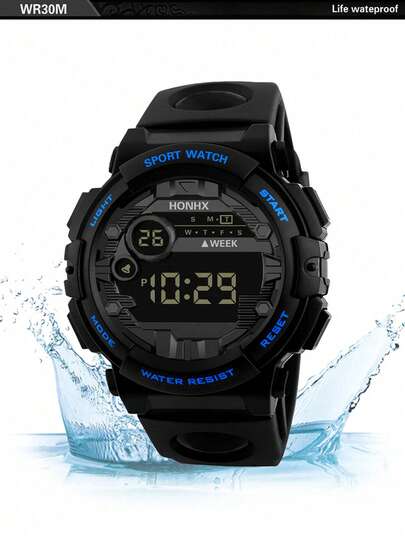 HONHX 1pc Kids Rubber Strap Sporty Round Dial Digital Watch For Daily Life